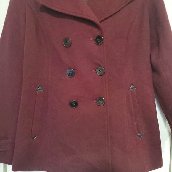 Liverpool Jean Company Women's Burgundy Double-Breasted Jacket Hood Size Small - Picture 5 of 9